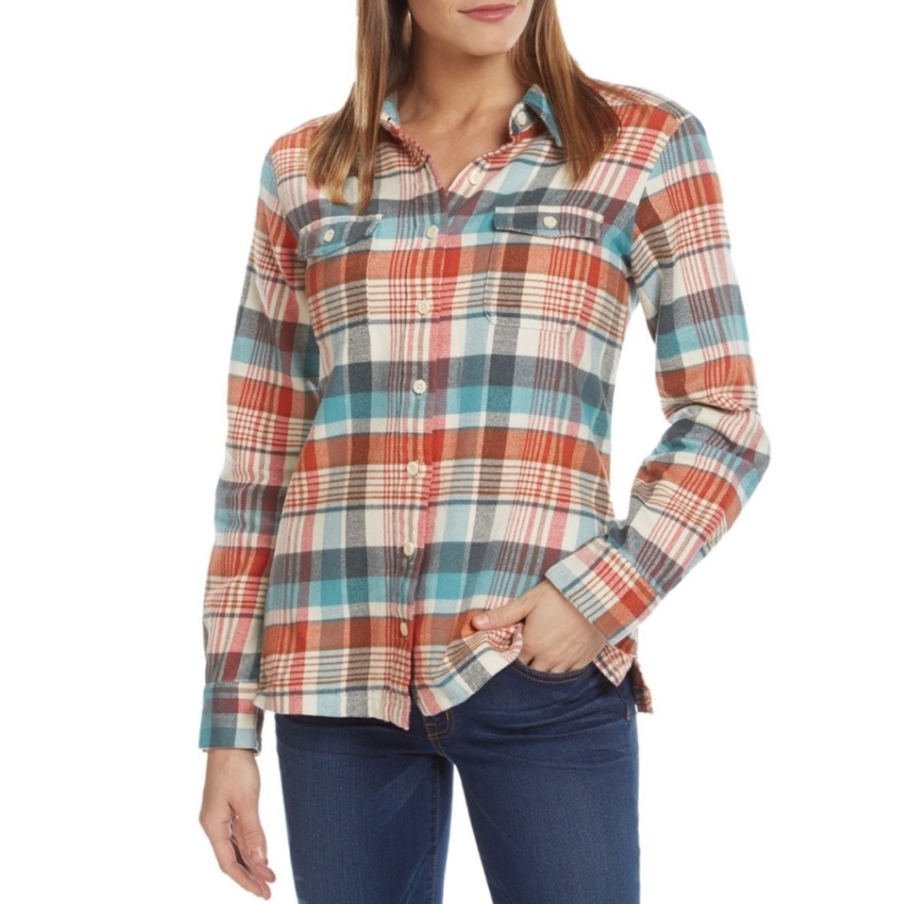 Patagonia Fjord Flannel, Teal, Orange and Grey